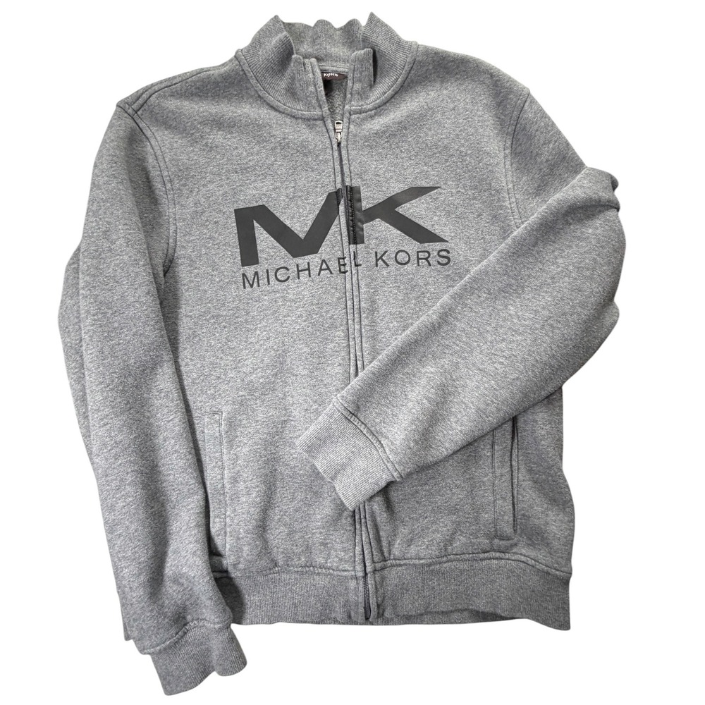 Michael Kors Mens Full Zip Hoodie Sweatshirt Grey MK Logo Track Jacket Large